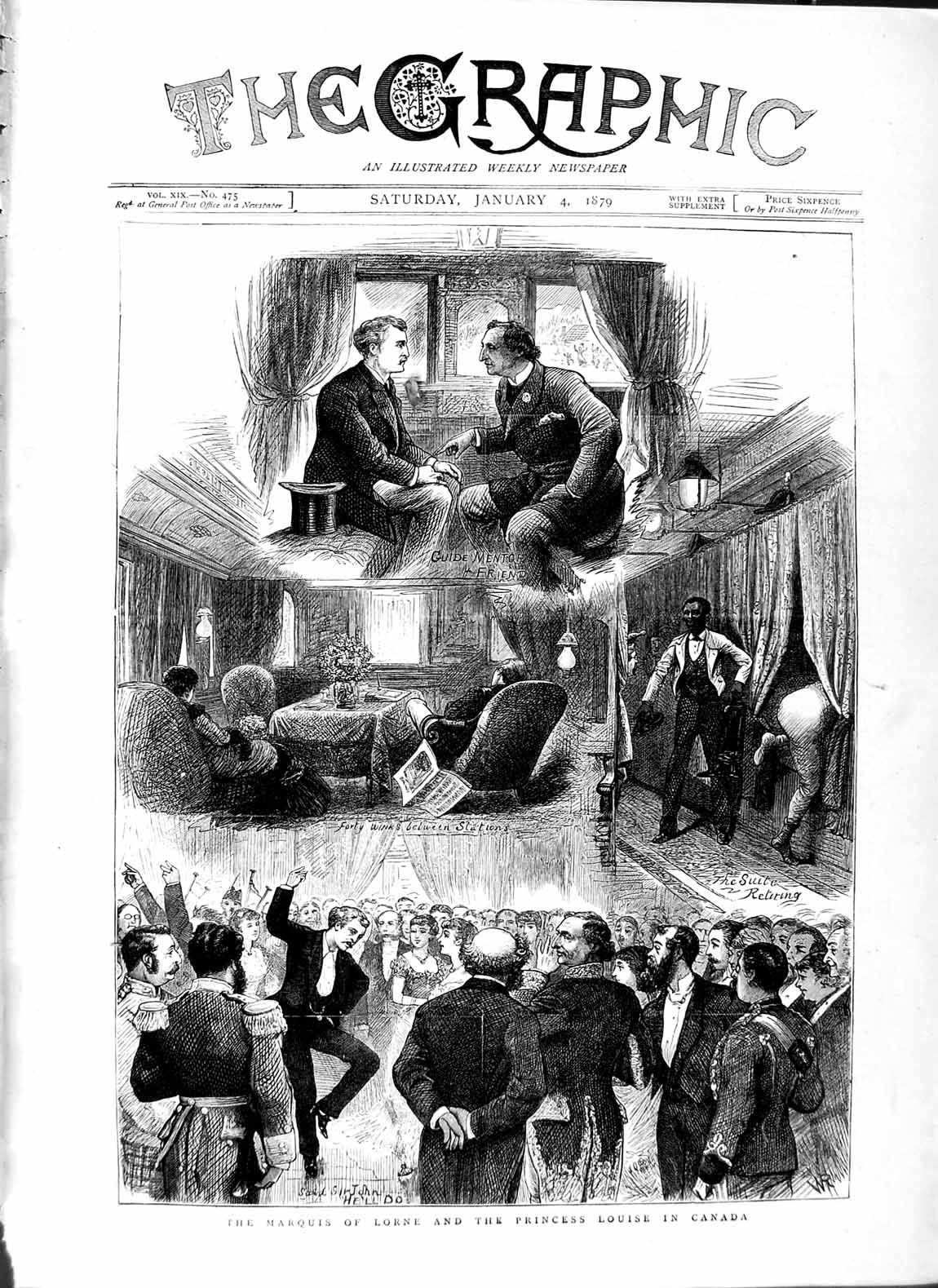 Old Antique Print 1879 Marquis Lorne Princess Louise Canada Railway Train 19th