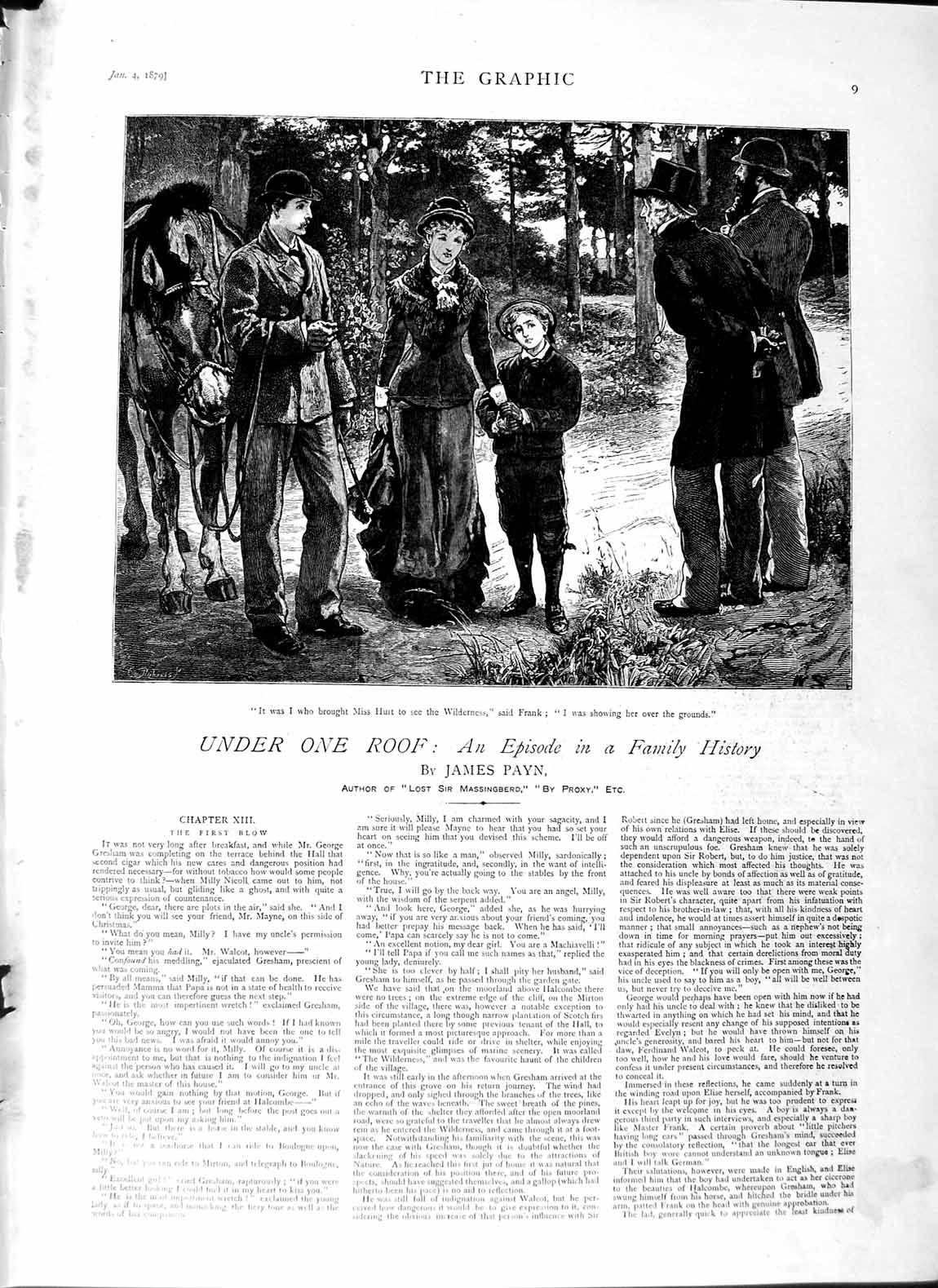 Old Antique Print 1879 Illustration Story James Payn Family Country Horse 19th