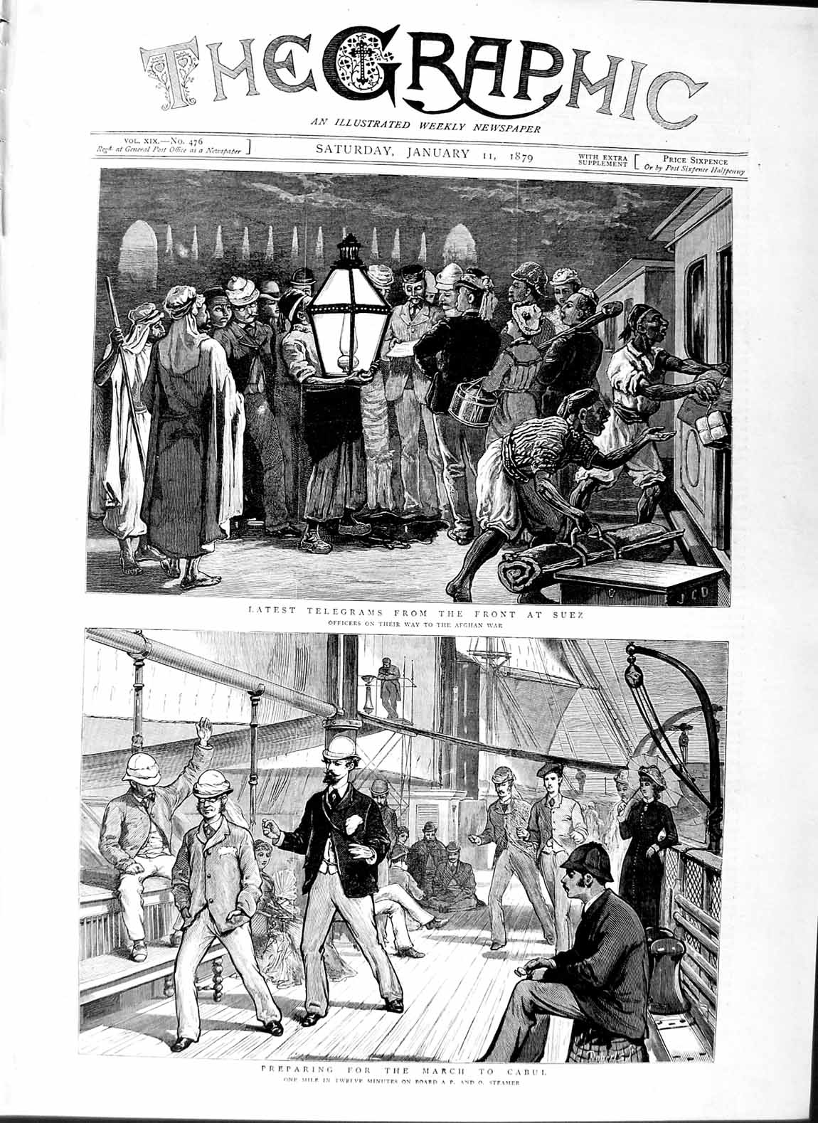 Old Antique Print 1879 Afghan War Officers Suez P And O Steamer Ship Art 0 19th