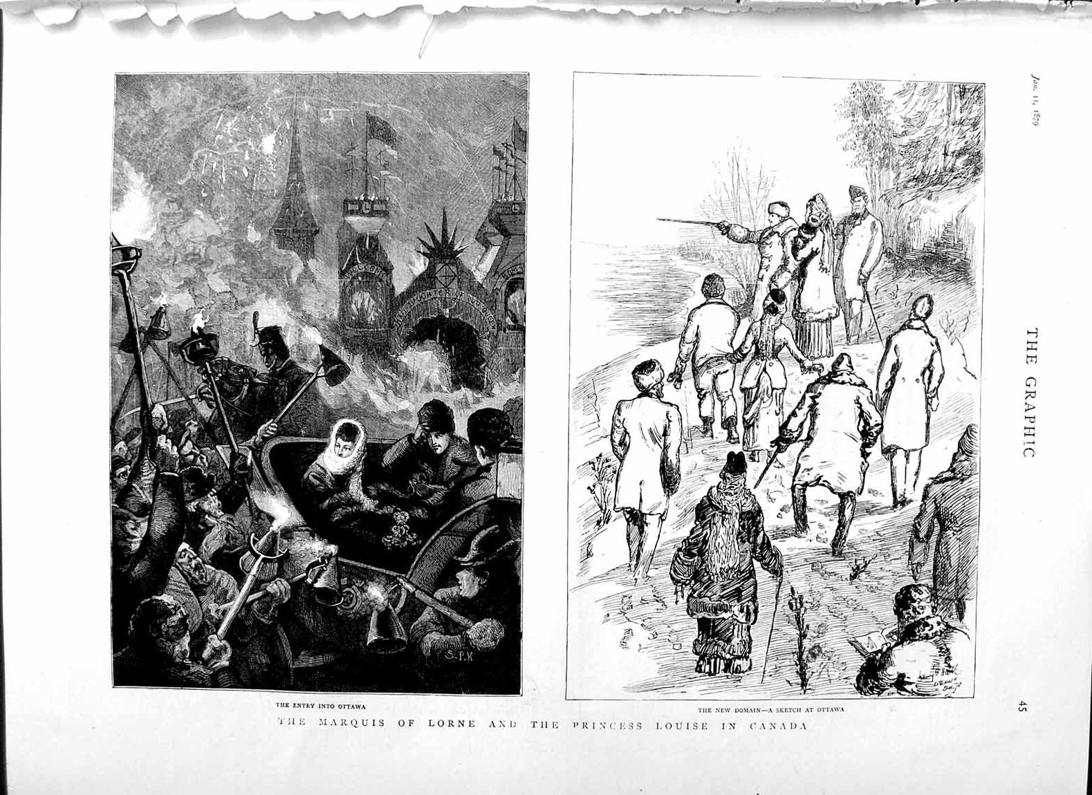 Original Old Antique Print 1879 Marquis Lorne Princess Louise Canada Ottawa