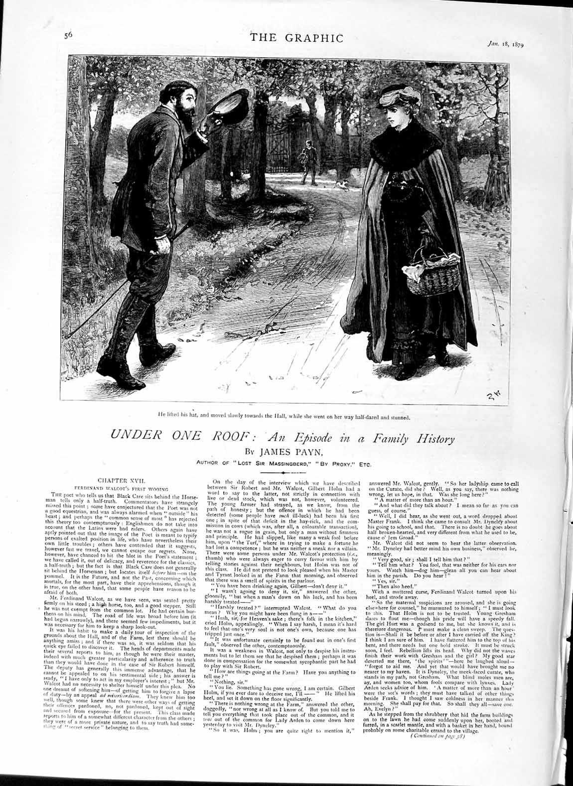 Original Old Antique Print 1879 Illustration Story James Payn Man Woman Trees