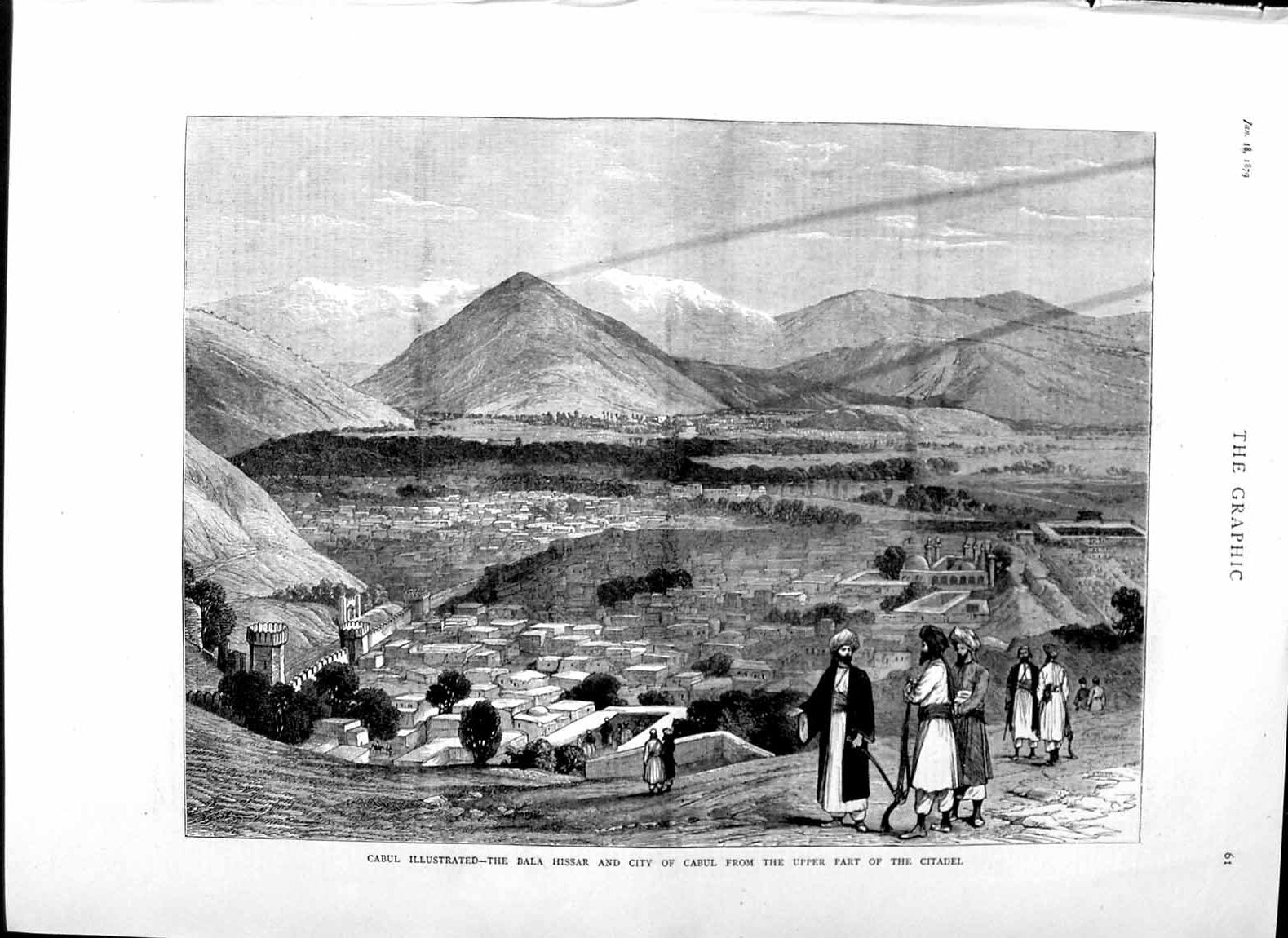 Original Old Antique Print 1879 Cabul Bala Hissar City Citadel Mountains 19th