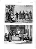 Original Old Antique Print 1879 Cabul Kuttar Blind Beggars Kabob Shop Natives