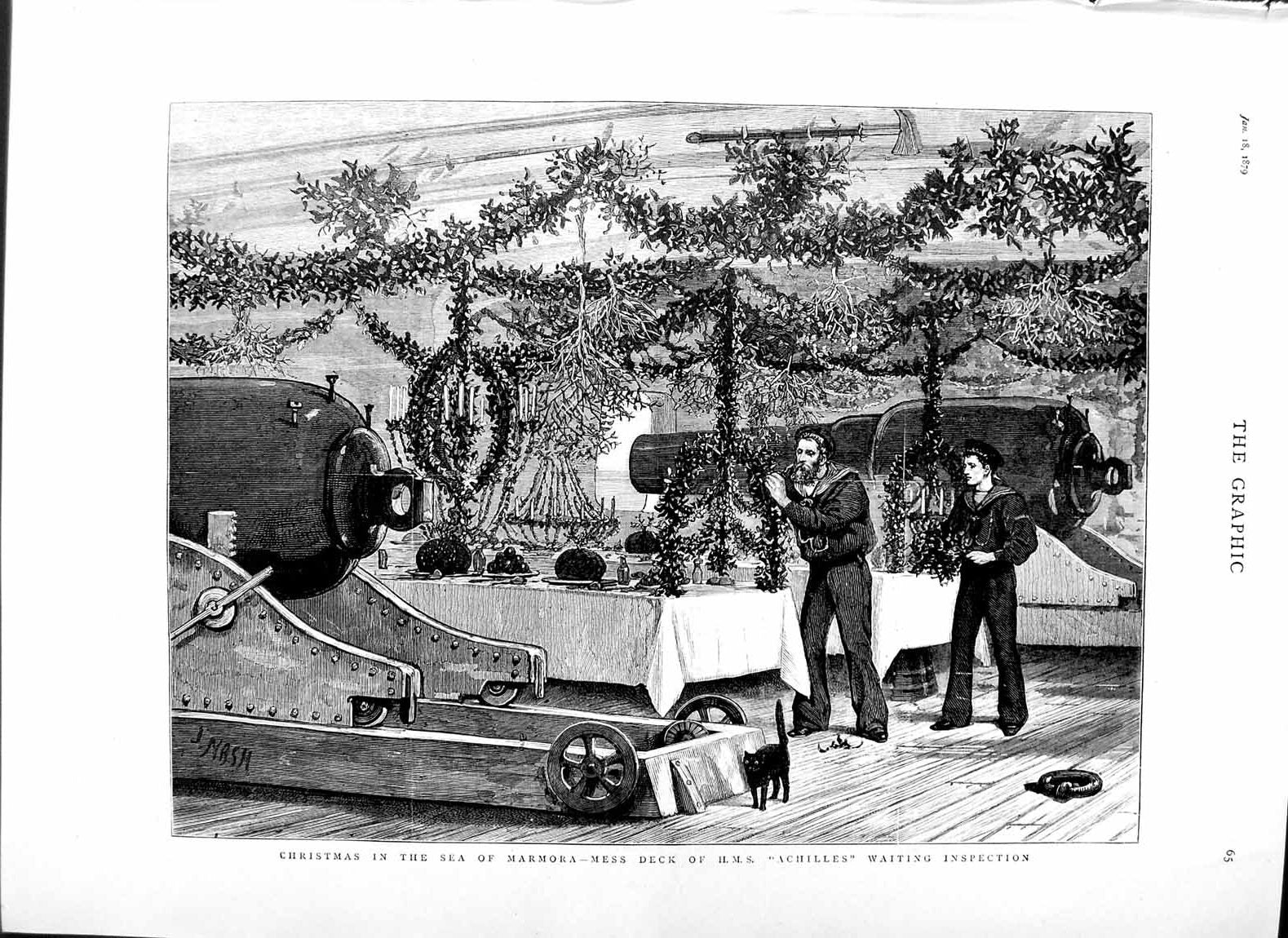 Old Antique Print 1879 Sea Marmora Mess Deck Ship Achilles Christmas Navy 19th