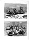 Old Antique Print 1879 Frost Winter Ships River Thames Custom Quay Birds 19th