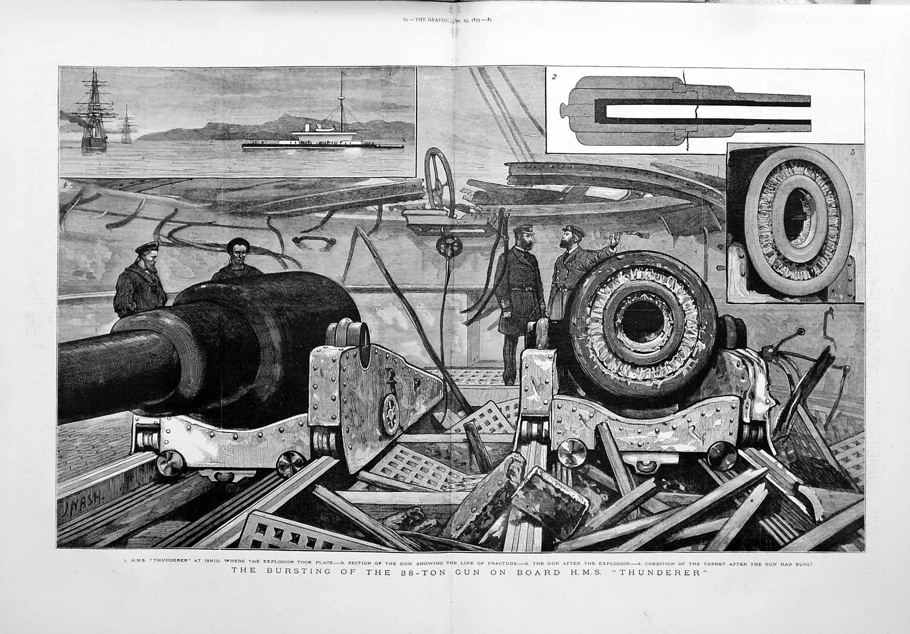 Original Old Antique Print 1879 38-Ton Gun Ship H.M.S. Thunderer Ismid War Art 0