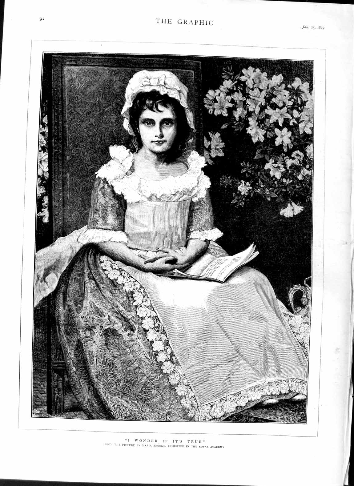 Original Old Antique Print 1879 Maria Brooks Royal Academy Portrait Girl Woman