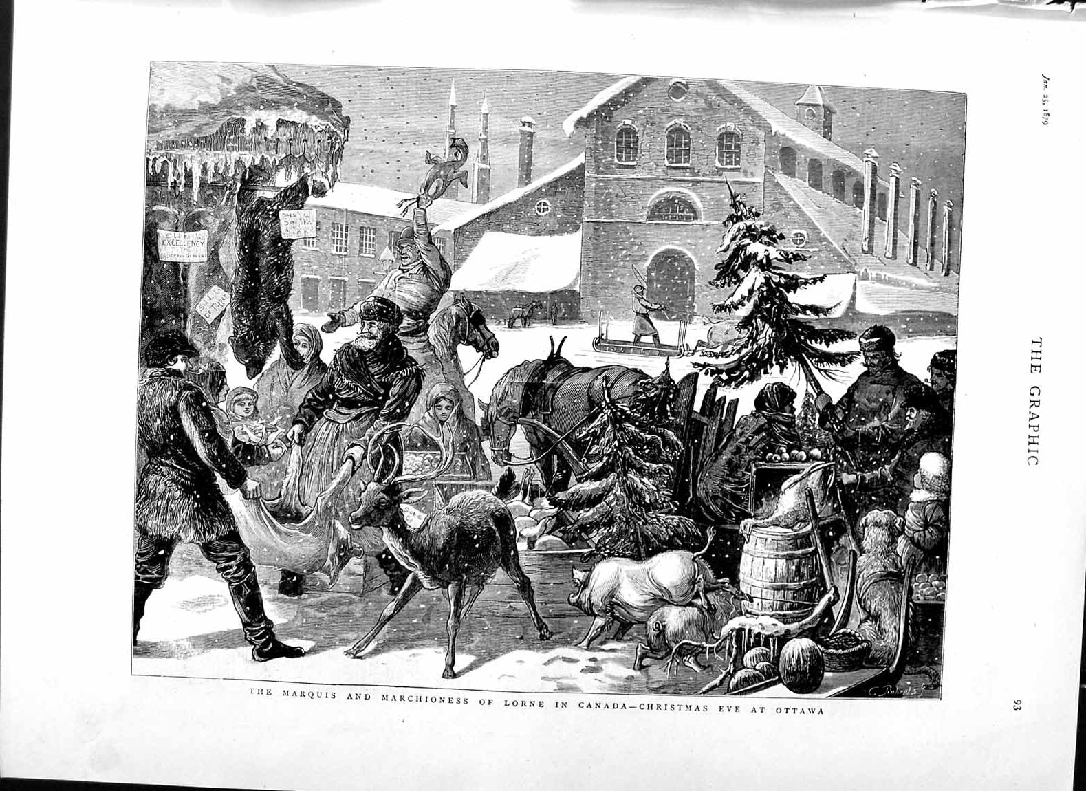 Old Antique Print 1879 Marquis Marchioness Lorne Canada Christmas Ottawa 19th