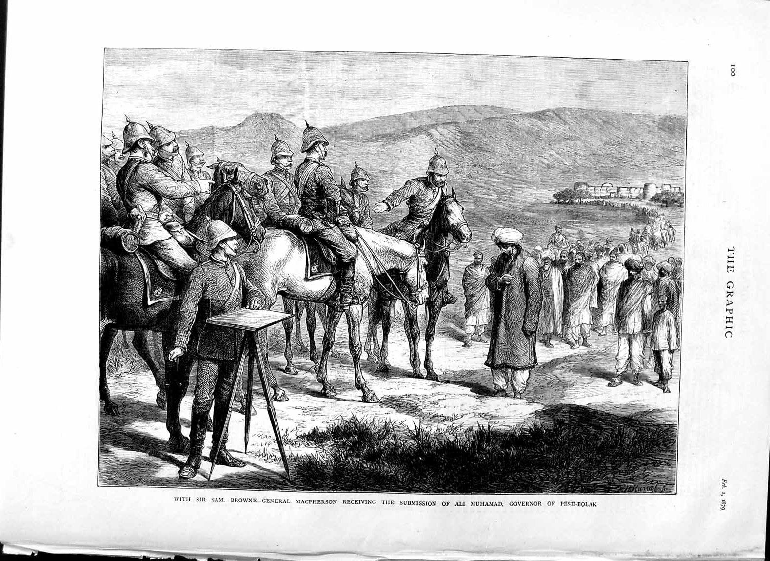 Old Antique Print 1879 Sam Browne General Macpherson Muhamad Pesh-Bolak 19th