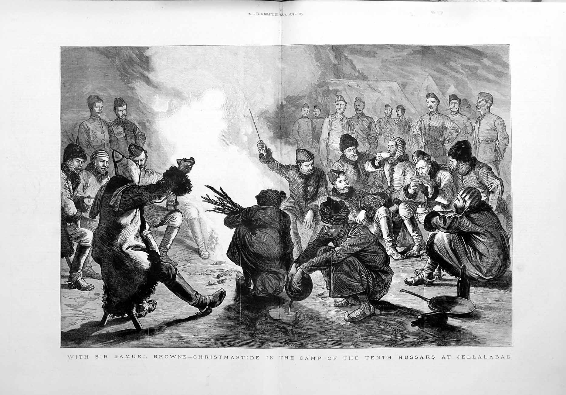Old Antique Print 1879 Samuel Browne Camp Hussars Jellalabad War Siers 19th
