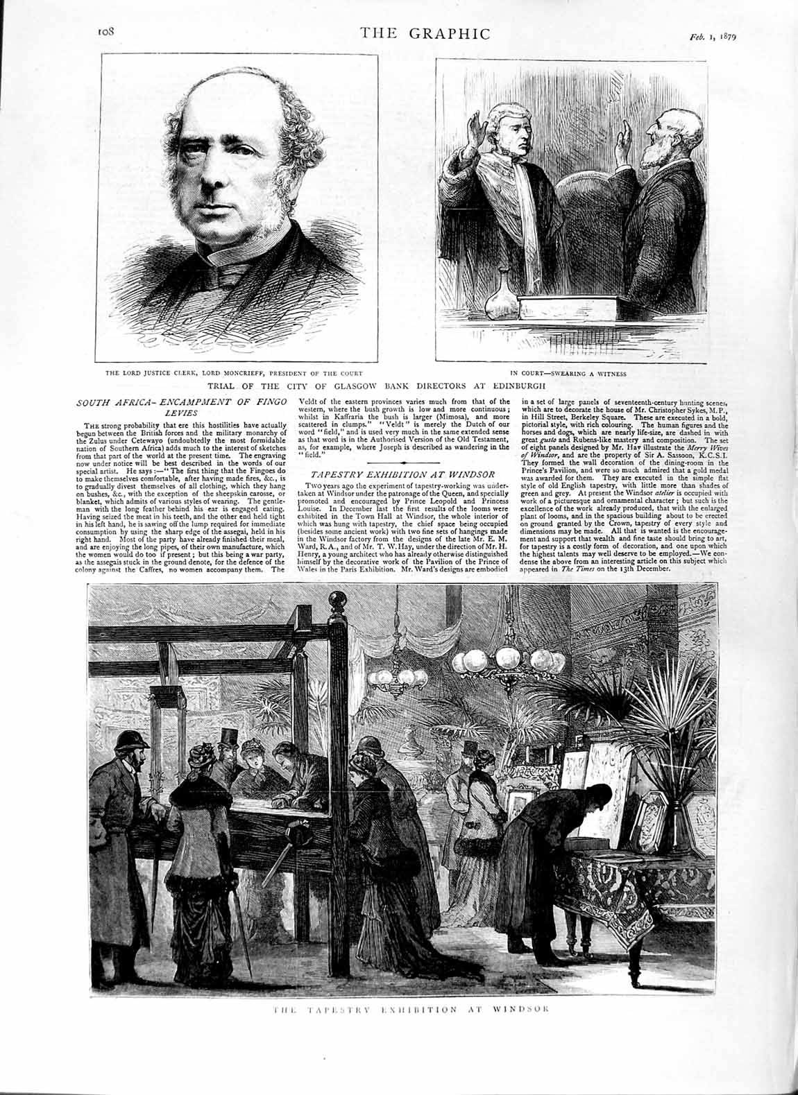 Old Antique Print 1879 Tapestry Exhibition Windsor Moncrieff Glasgow Bank 19th