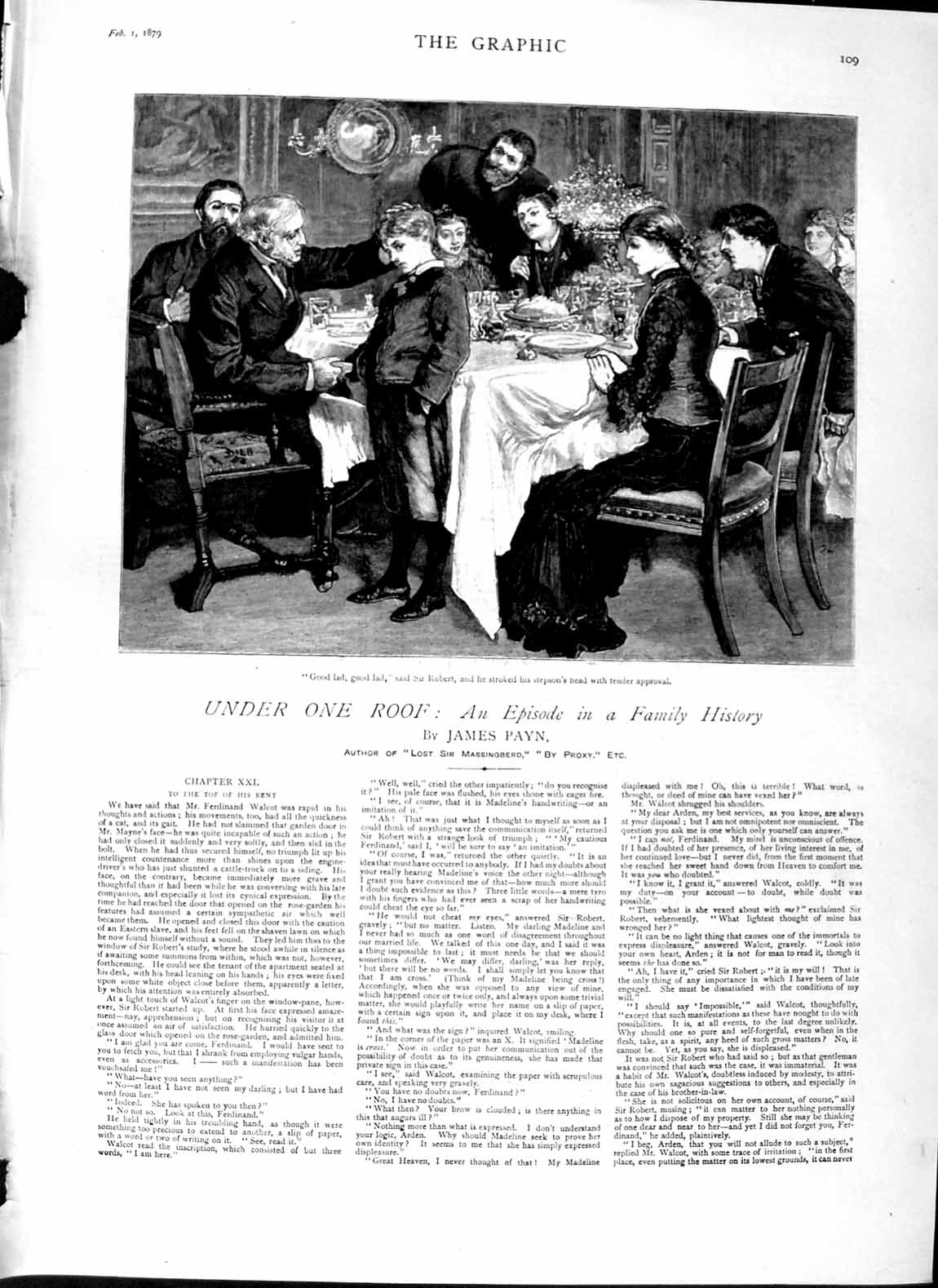 Old Antique Print 1879 Illustration Story James Payn Family House Dinner 19th