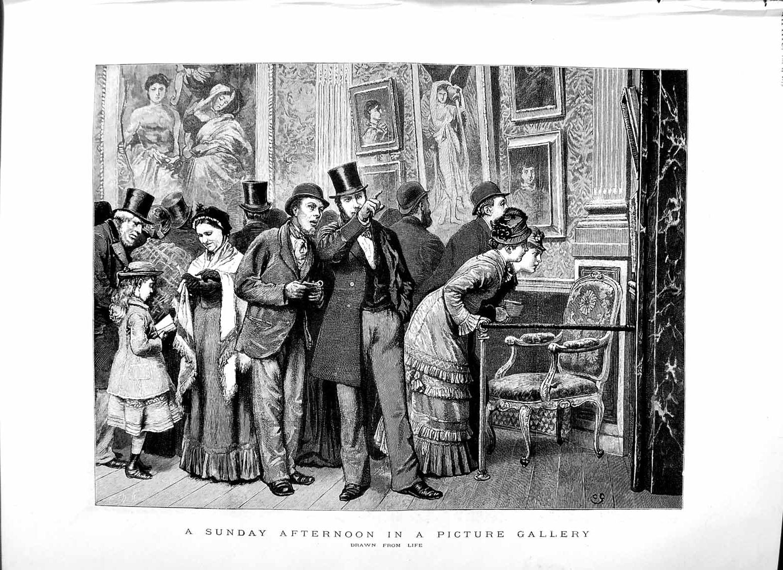 Original Old Antique Print 1879 Picture Gallery Art Paintings Picture Victorian