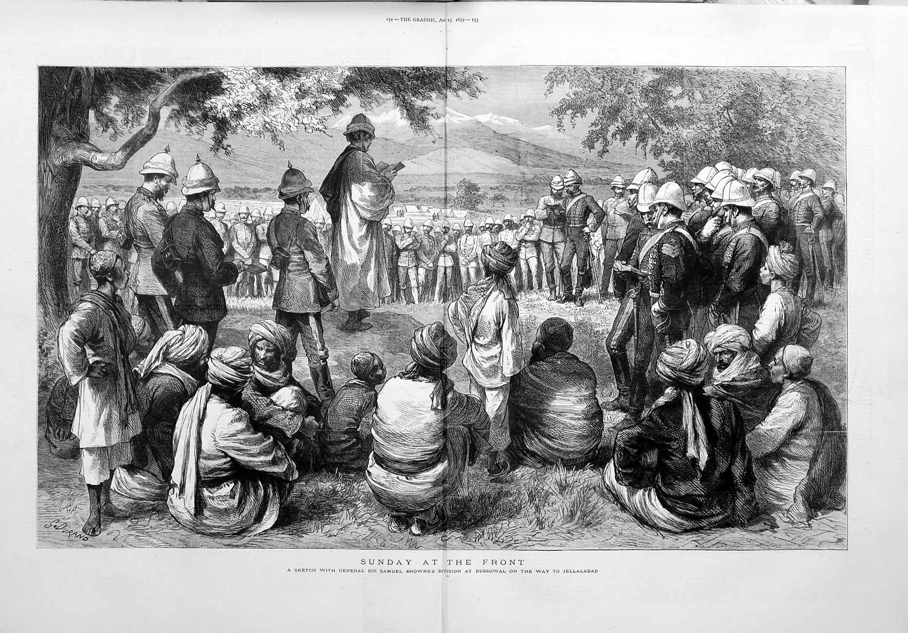 Original Old Antique Print 1879 General Samuel Browne Bussowal Jellalabad War