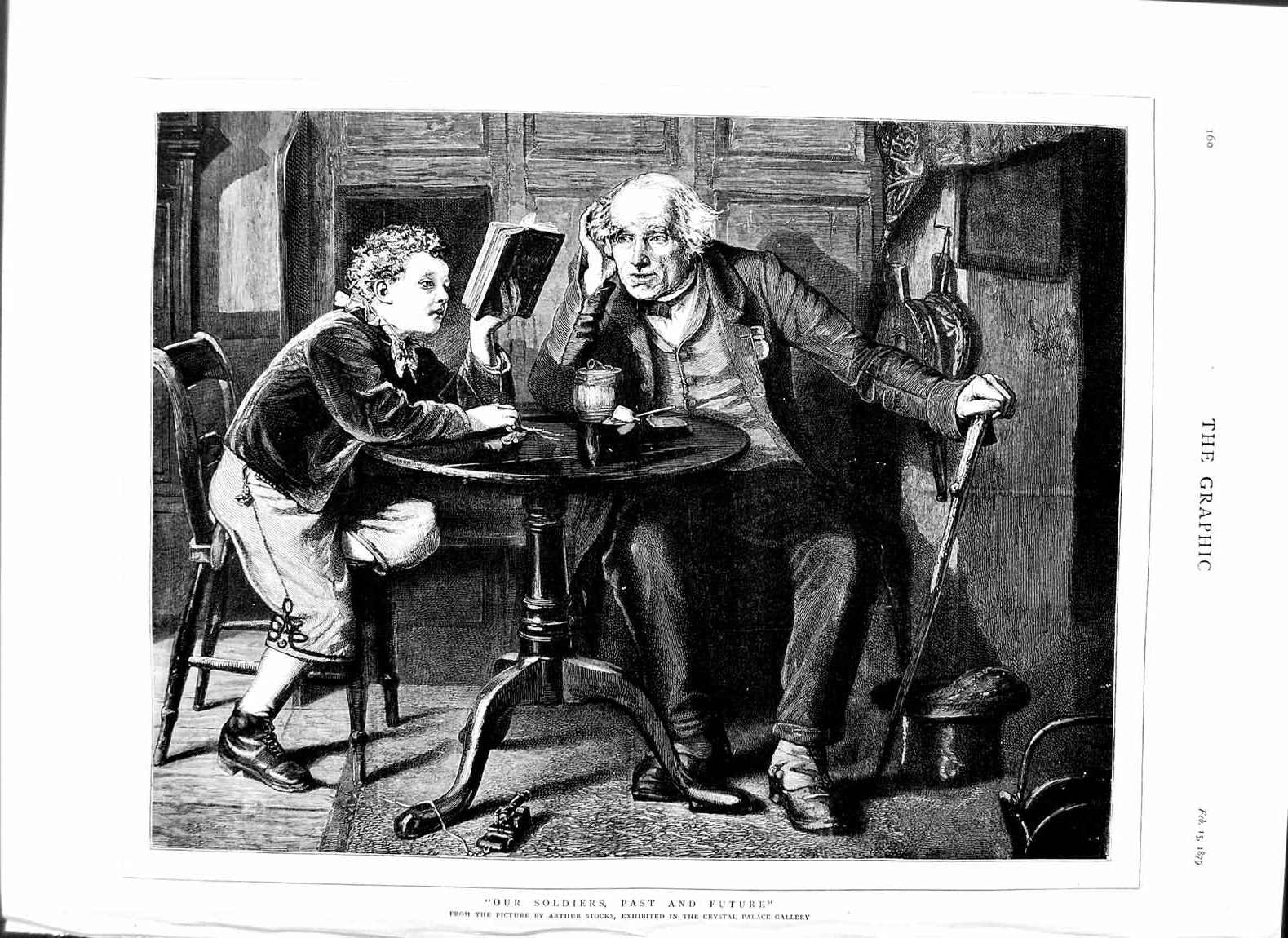 Original Old Antique Print 1879 Crystal Palace Gallery Young Boy Man Fine Art