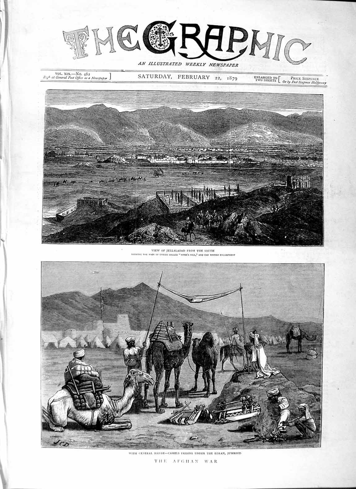 Old Antique Print 1879 Afghan War General Maude Koran Jellalabad Jumrood 19th