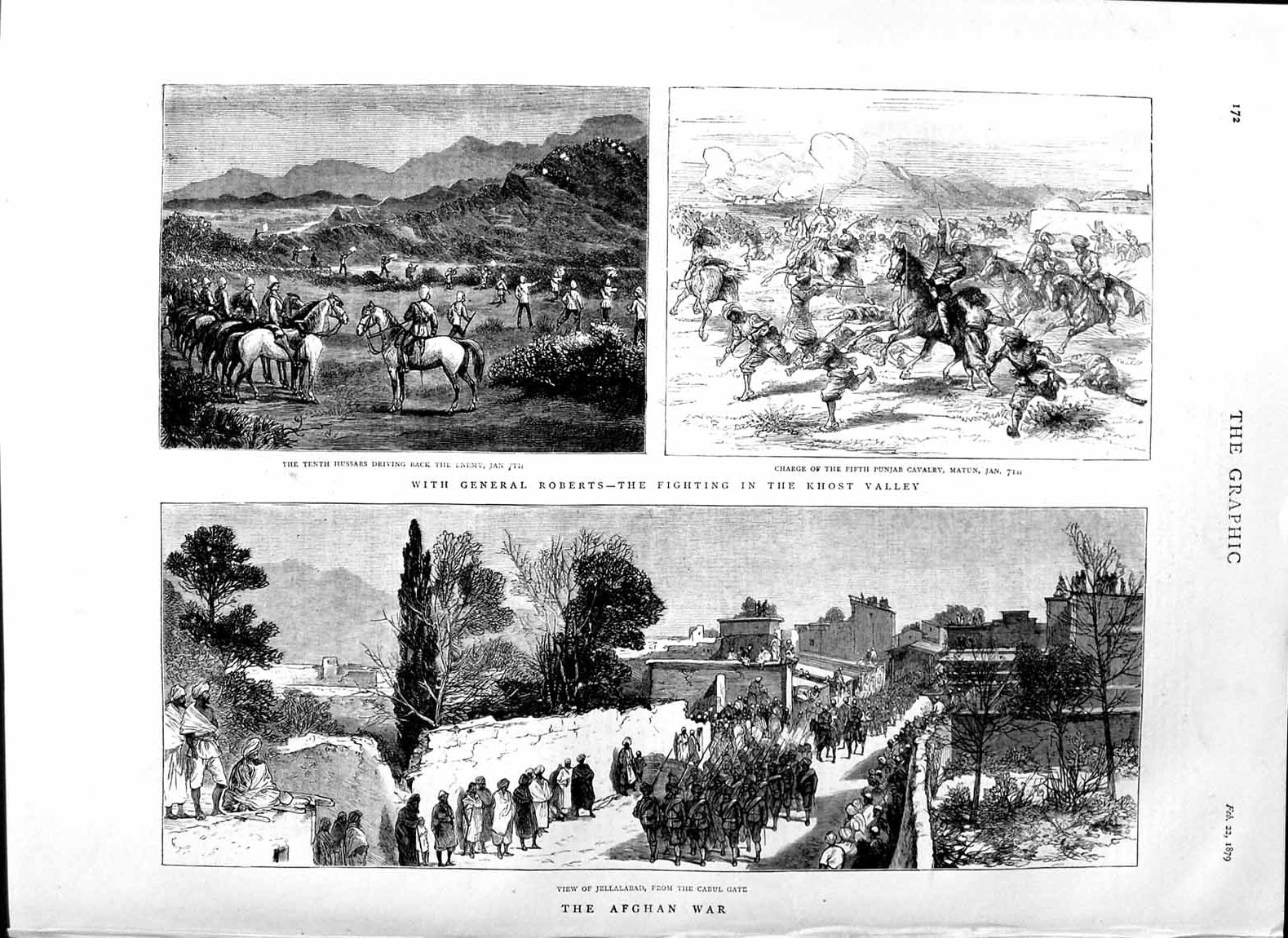 Original Old Antique Print 1879 Afghan War Jellalabad General Roberts Matu 19th