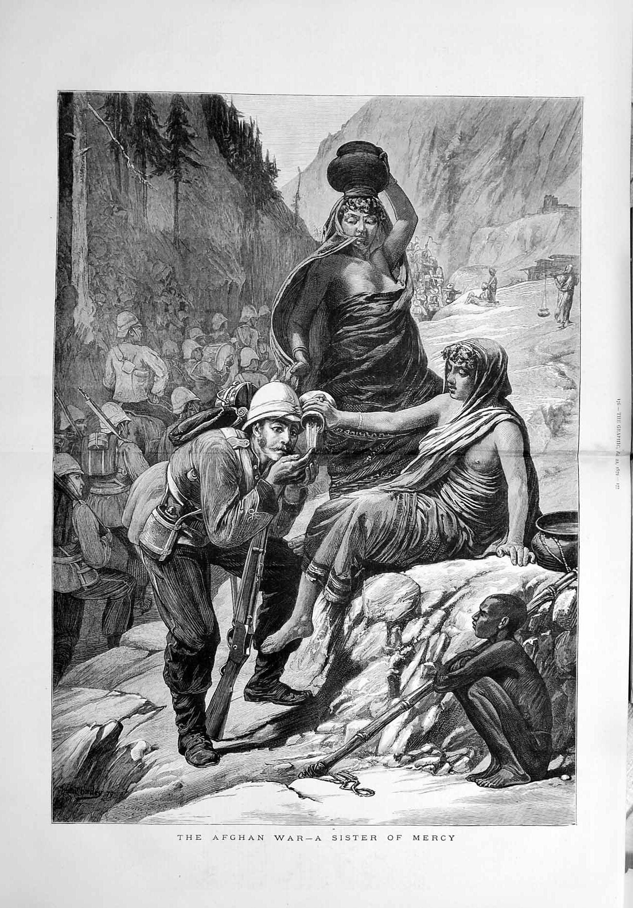 Original Old Antique Print 1879 Afghan War Sister Mercy Siers Water Jug Girl