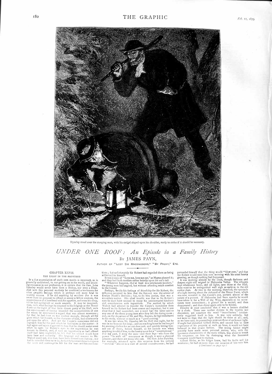 Old Antique Print 1879 James Payn Illustration Story Dyneley Lamp Country 19th