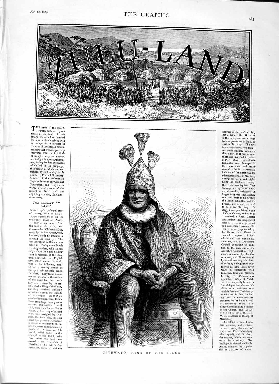 Original Old Antique Print 1879 Portrait Cetewayo King Zulus Native Man 19th