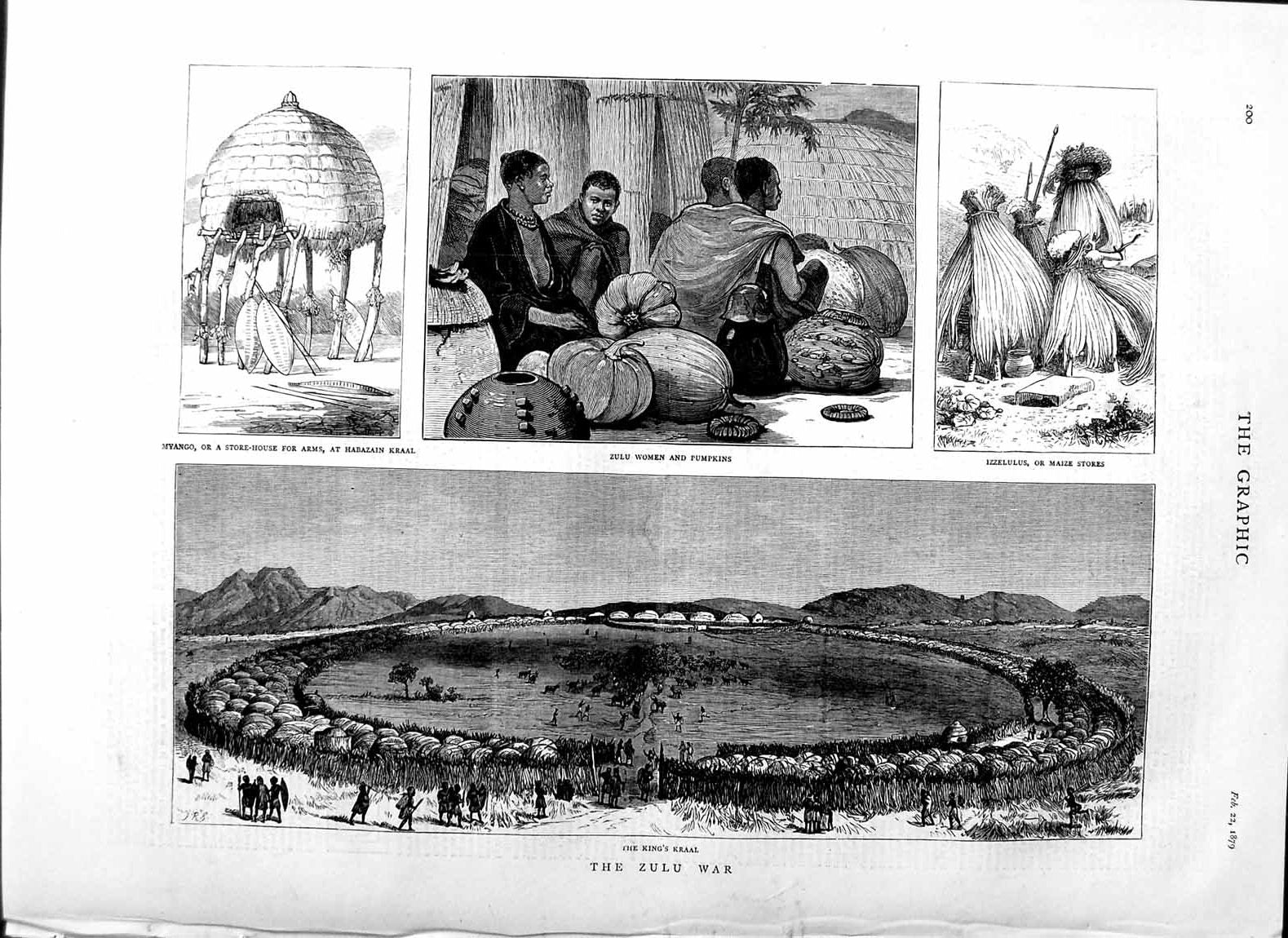 Old Antique Print 1879 Zulu War King'S Kraal Women Myango Izzelulus Maize 19th