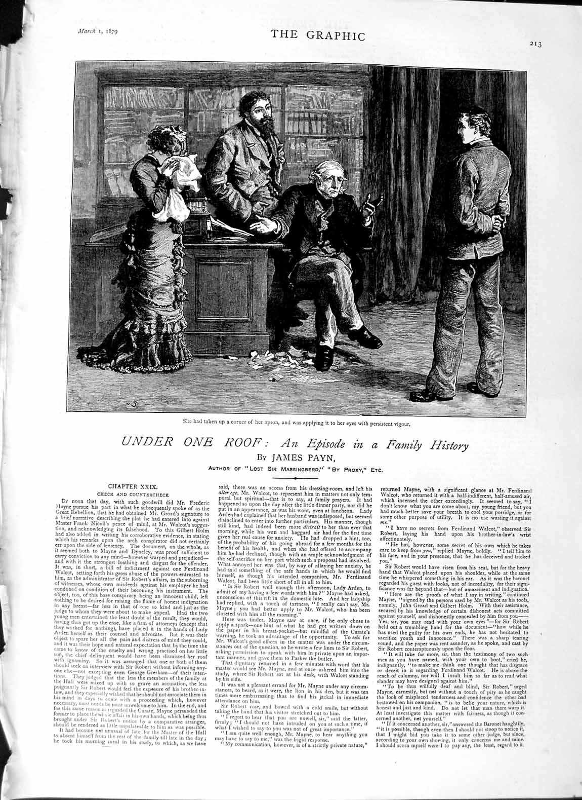 Old Antique Print 1879 James Payn Illustration Story Family Crying Lady 19th