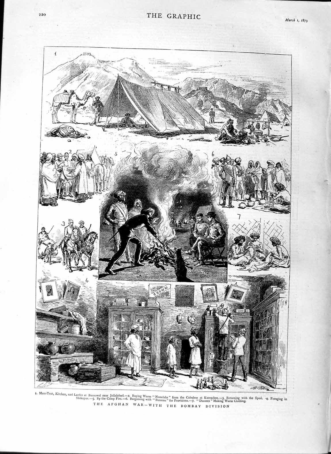 Original Old Antique Print 1879 Afghan War Bombay Siers Shikapur Kurrachee 19th