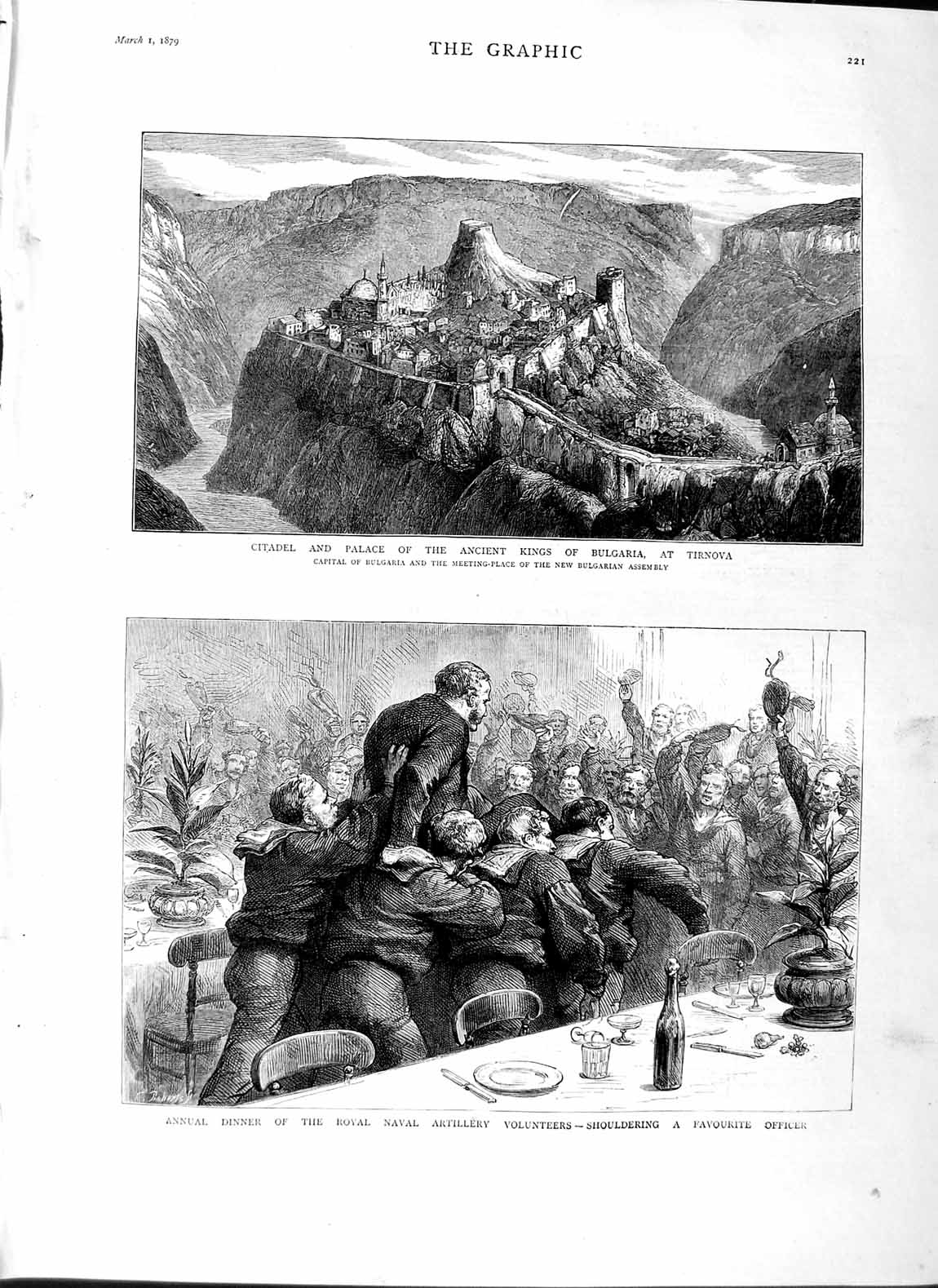 Old Antique Print 1879 Naval Artillery Volunteers Citadel King Bulgaria 19th
