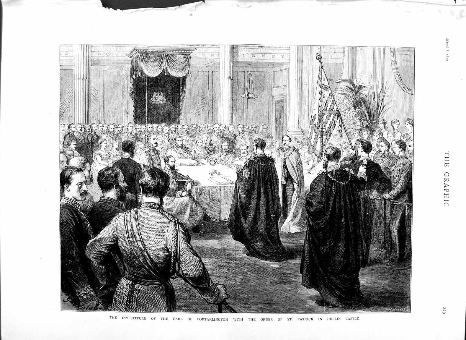Original Old Antique Print 1879 Earl Portarlington St. Patrick Dublin Castle