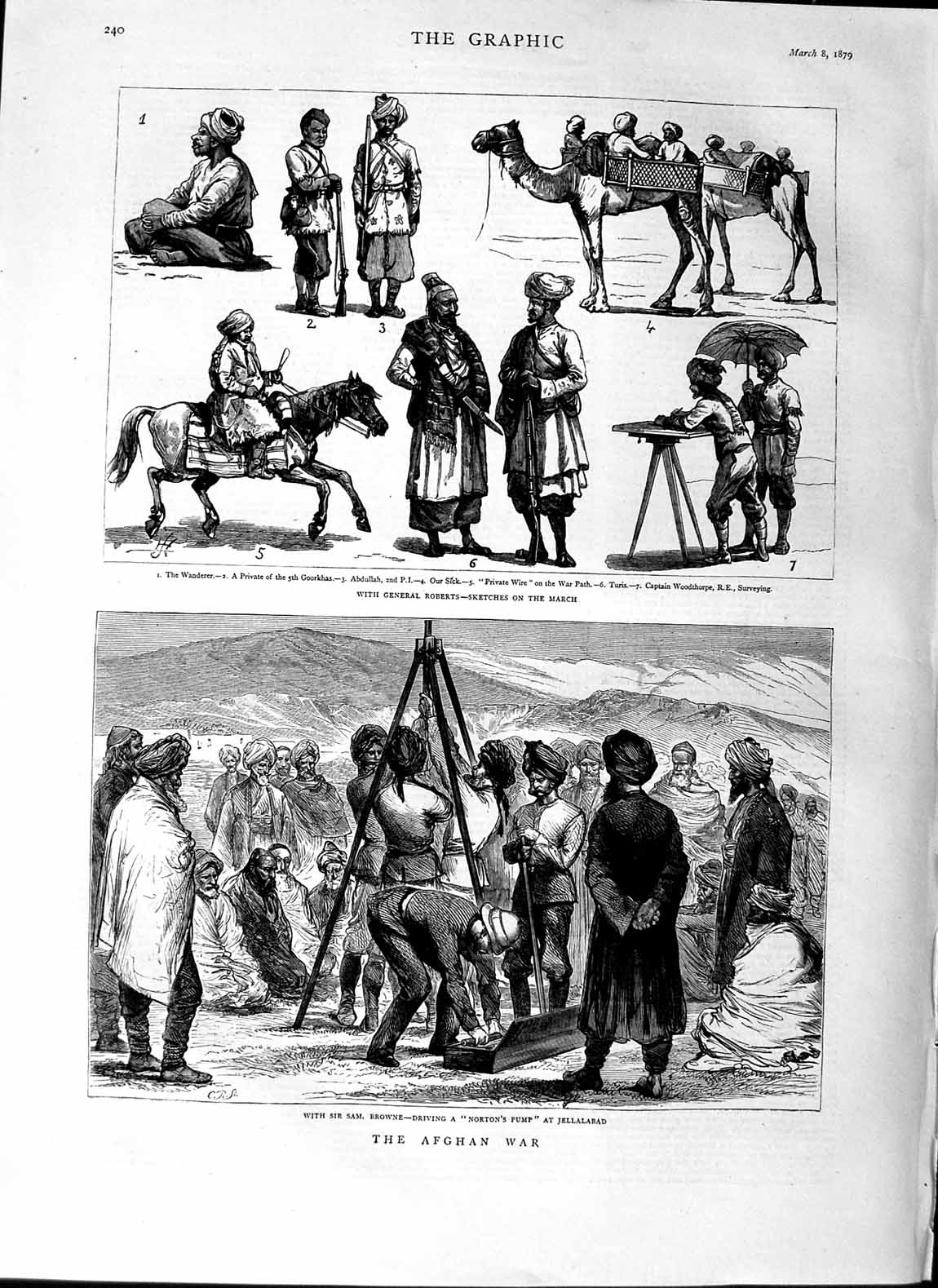 Original Old Antique Print 1879 Afghan War Sam Brown Jellalabad General Roberts
