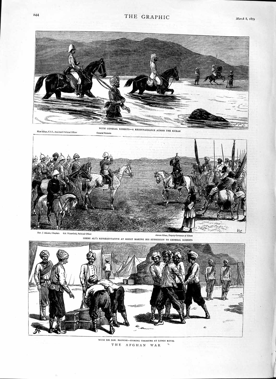 Original Old Antique Print 1879 Afghan War Sam Browne Lundi Kotal Roberts Ali