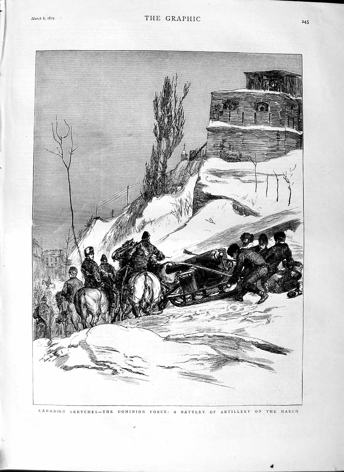 Original Old Antique Print 1879 Canada Dominion Force Battery Artillery Siers