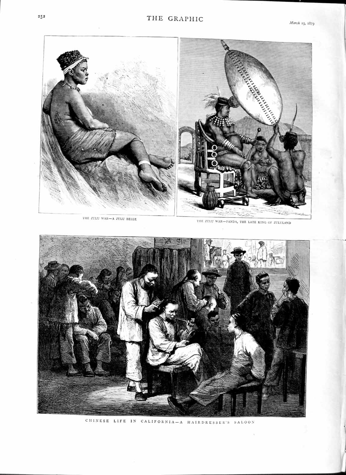 Original Old Antique Print 1879 Chinese Life California Hairdresser Panda King
