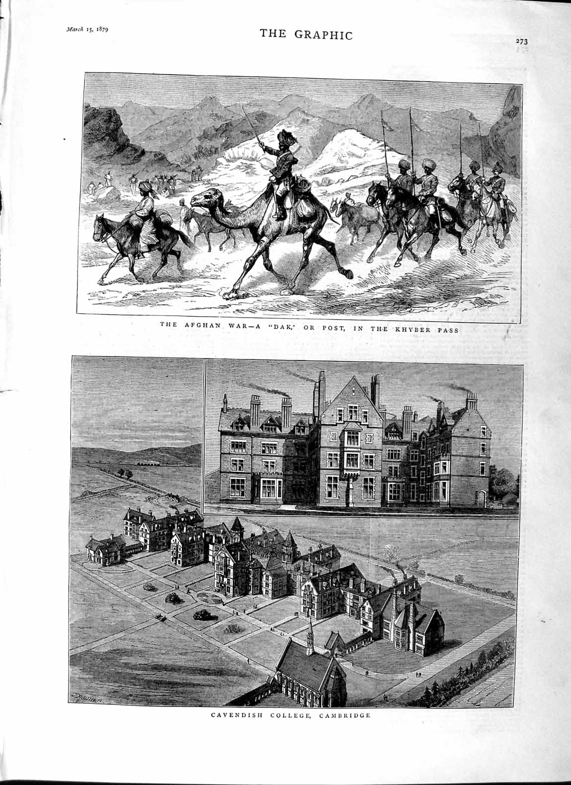Original Old Antique Print 1879 Afghan War Dak Khyber Cavendish College Ca 19th