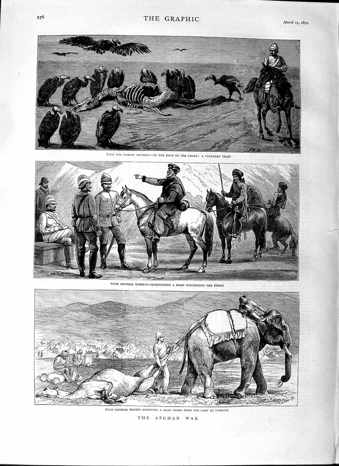 Old Antique Print 1879 Afghan War General Maude Roberts Jumrood Elephant 19th