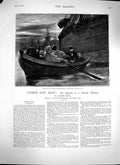 Original Old Antique Print 1879 James Payn Illustration Story Rescue Boat Ship