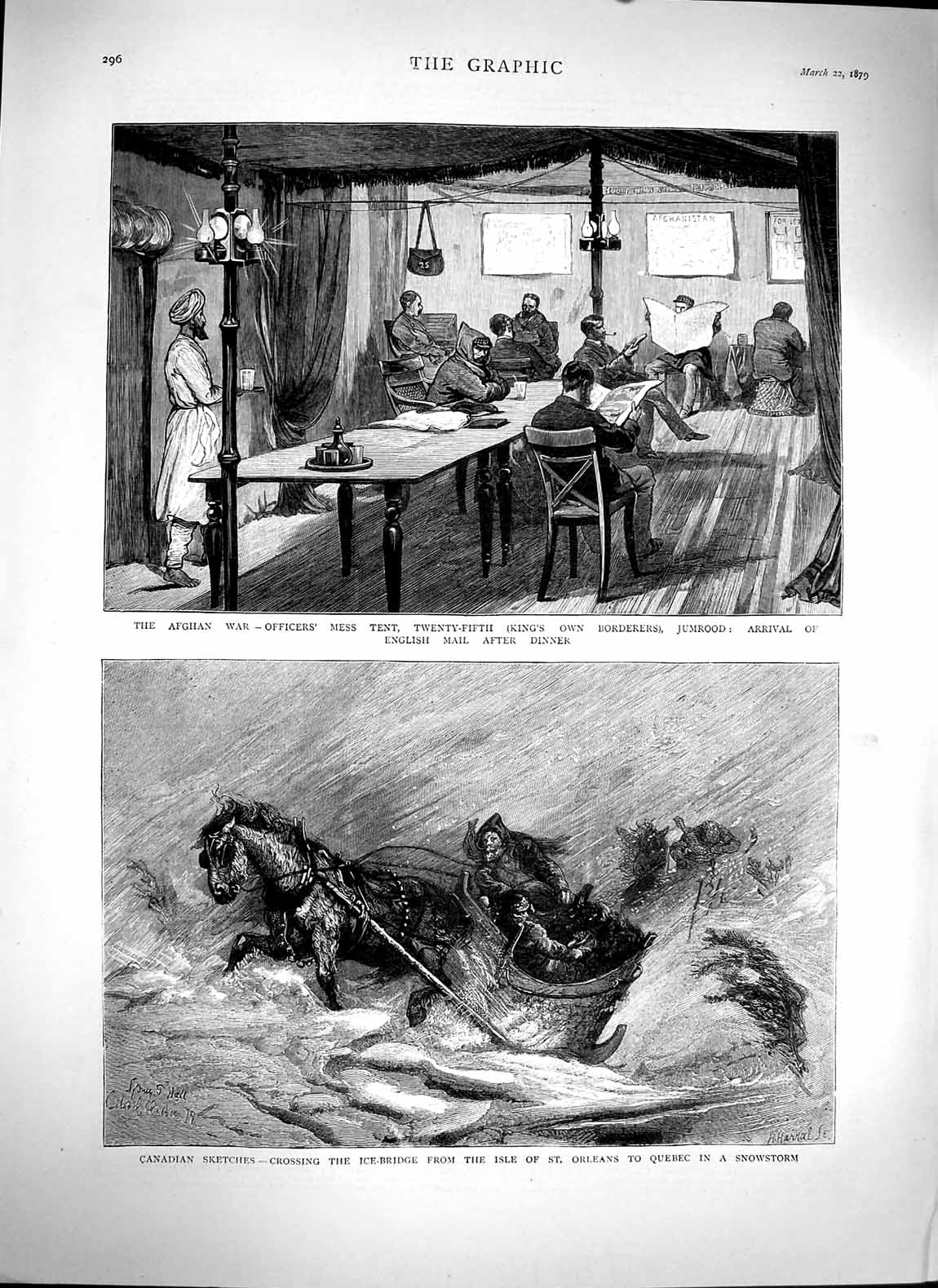 Original Old Antique Print 1879 Afghan War Jumrood Ice Bridge Orleans Canada
