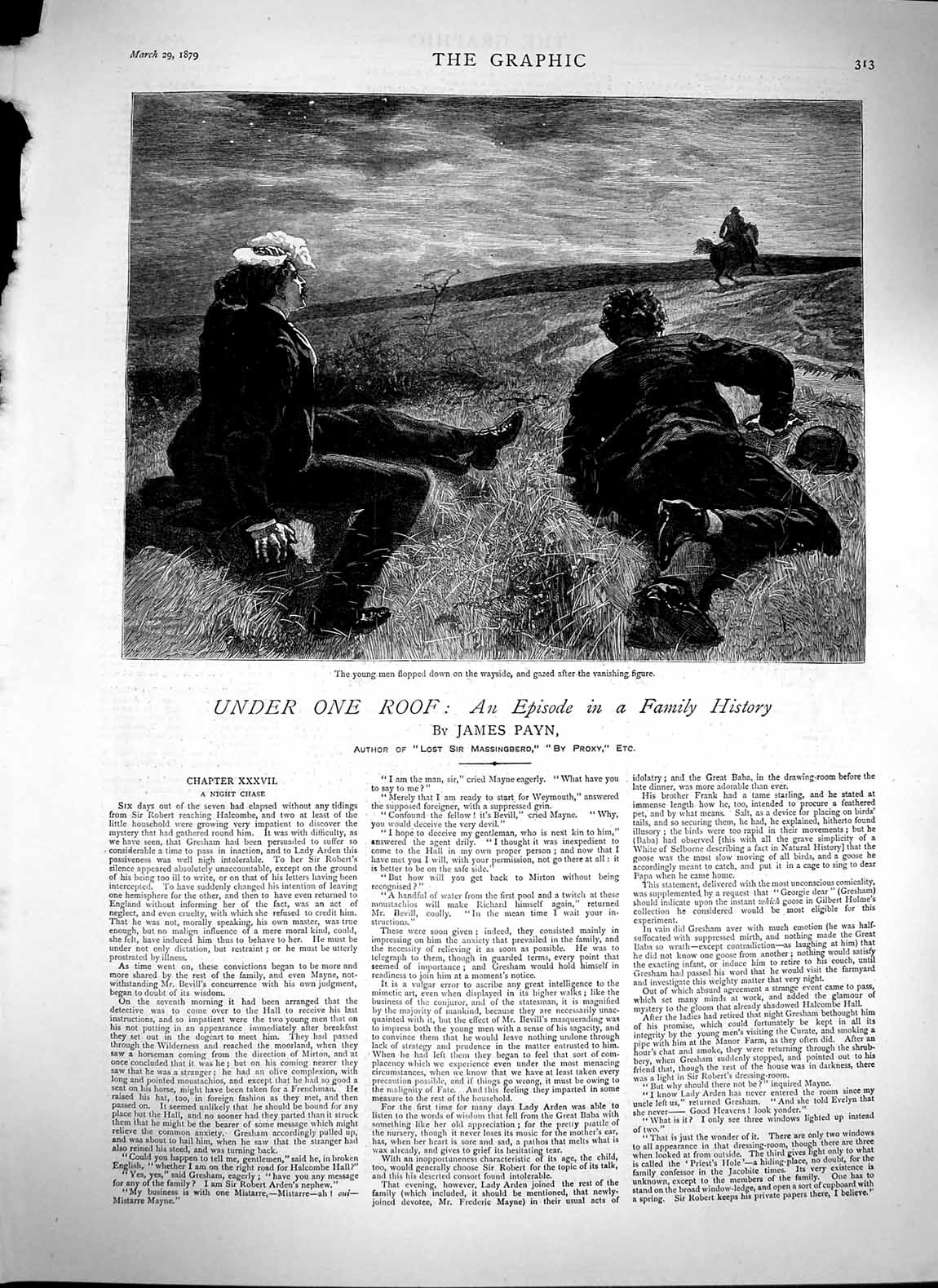 Original Old Antique Print 1879 James Payn Illustration Story Men Horse Country