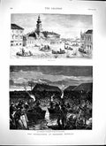 Old Antique Print 1879 Floods Szegedin Hungary Town Hall Boats River Art 19th