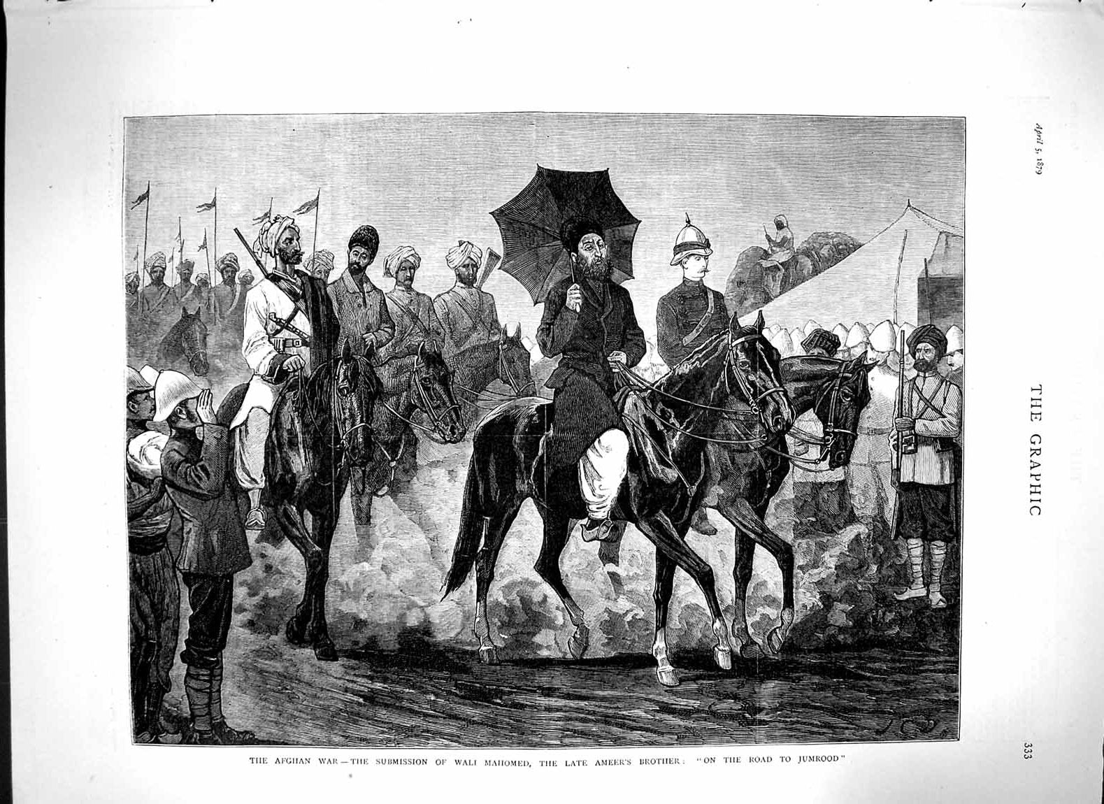 Old Antique Print 1879 Afghan War Submission Wali Mahomed Horses Fine Art 19th