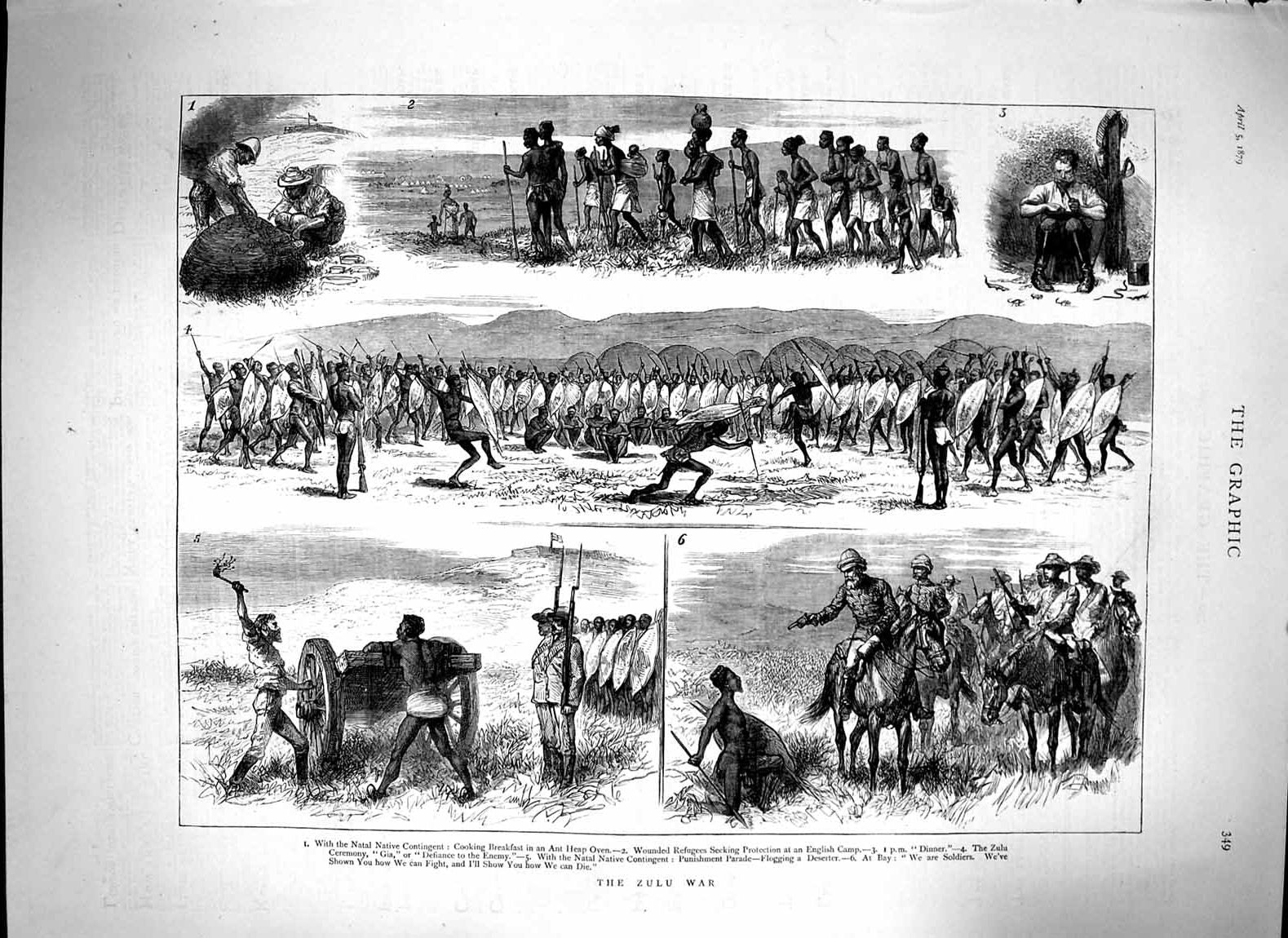 Original Old Antique Print 1879 Zulu War Natal Natives Gia Siers Refugees 19th
