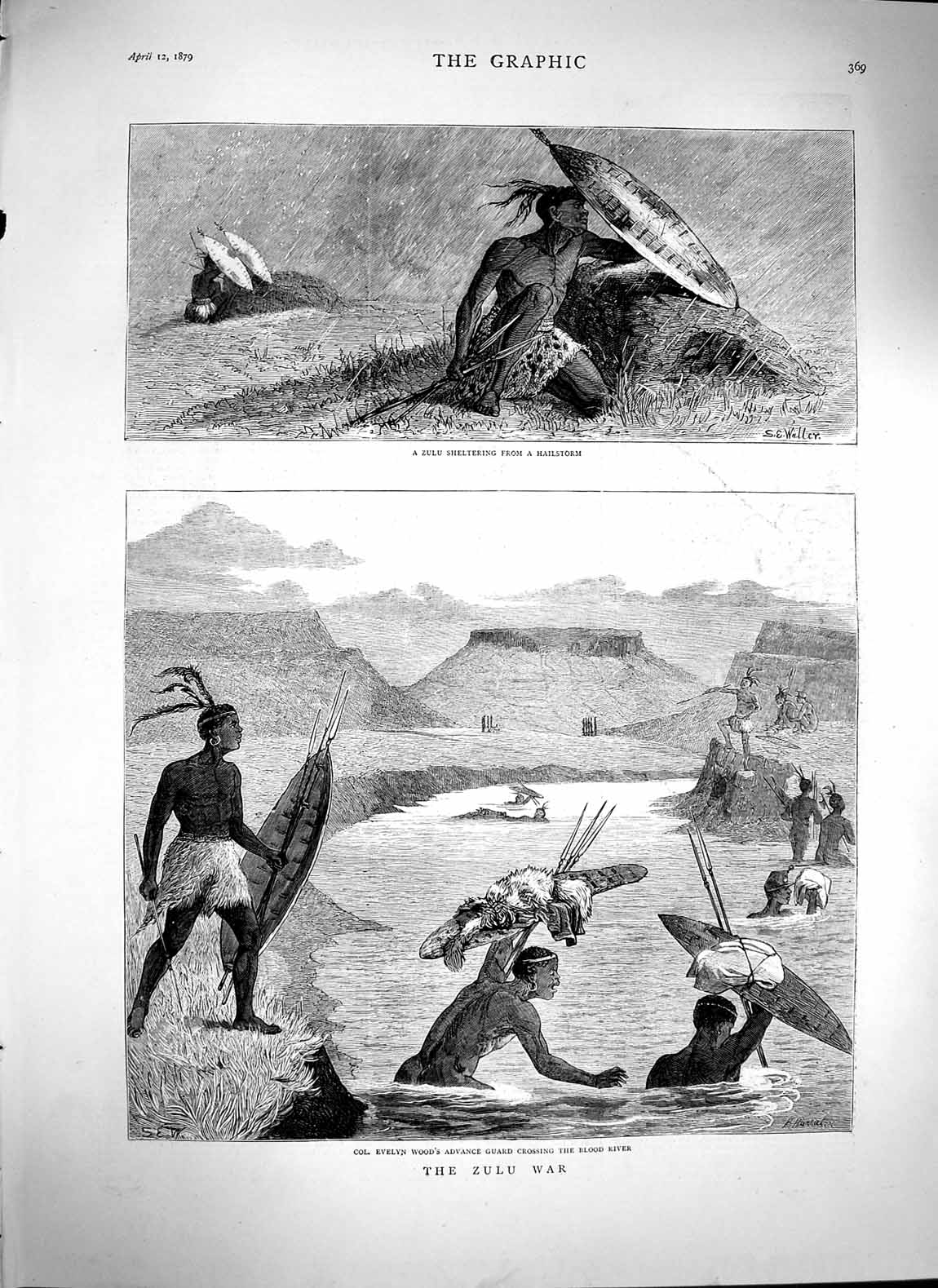 Original Old Antique Print 1879 Zulu War Evelyn Wood Guard Blood River Natives