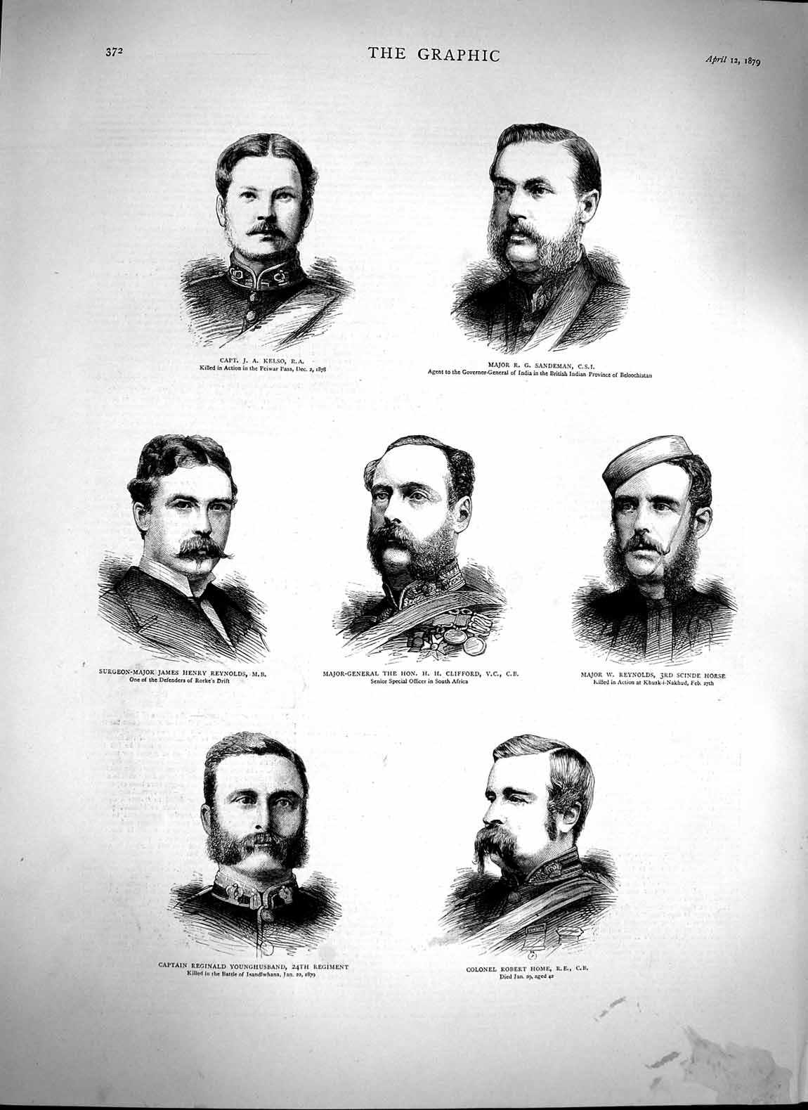 Original Old Antique Print 1879 Kelso Sandeman Reyns Clifford Younghusband War