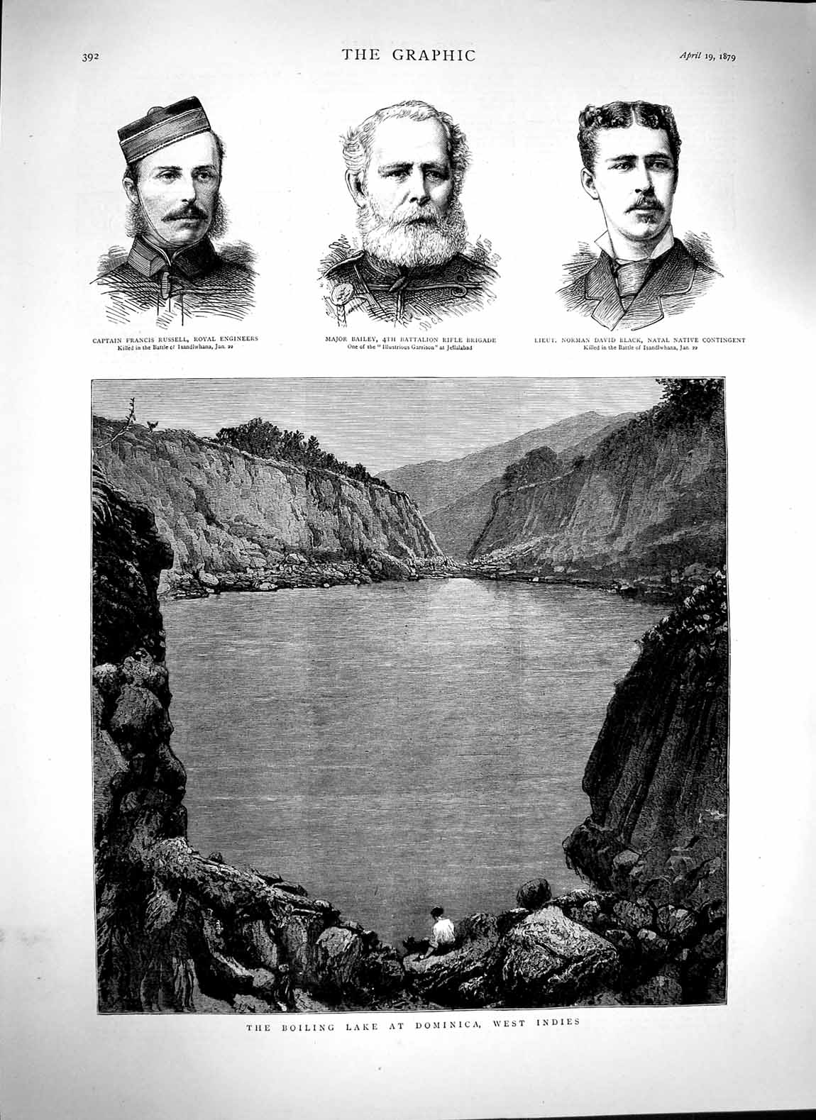 Original Old Antique Print 1879 Boiling Lake Dominica Indies Russell Baile 19th