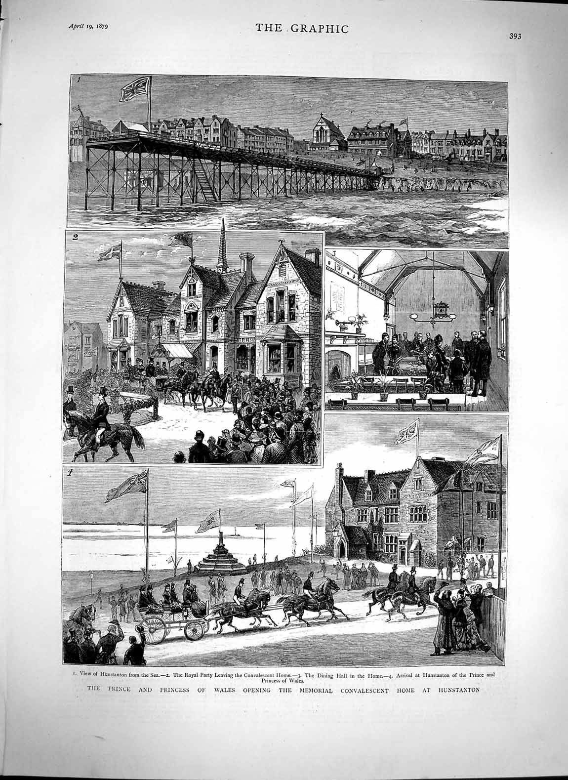 Old Antique Print 1879 Prince Wales Memorial Convalescent Home Hunstanton 19th