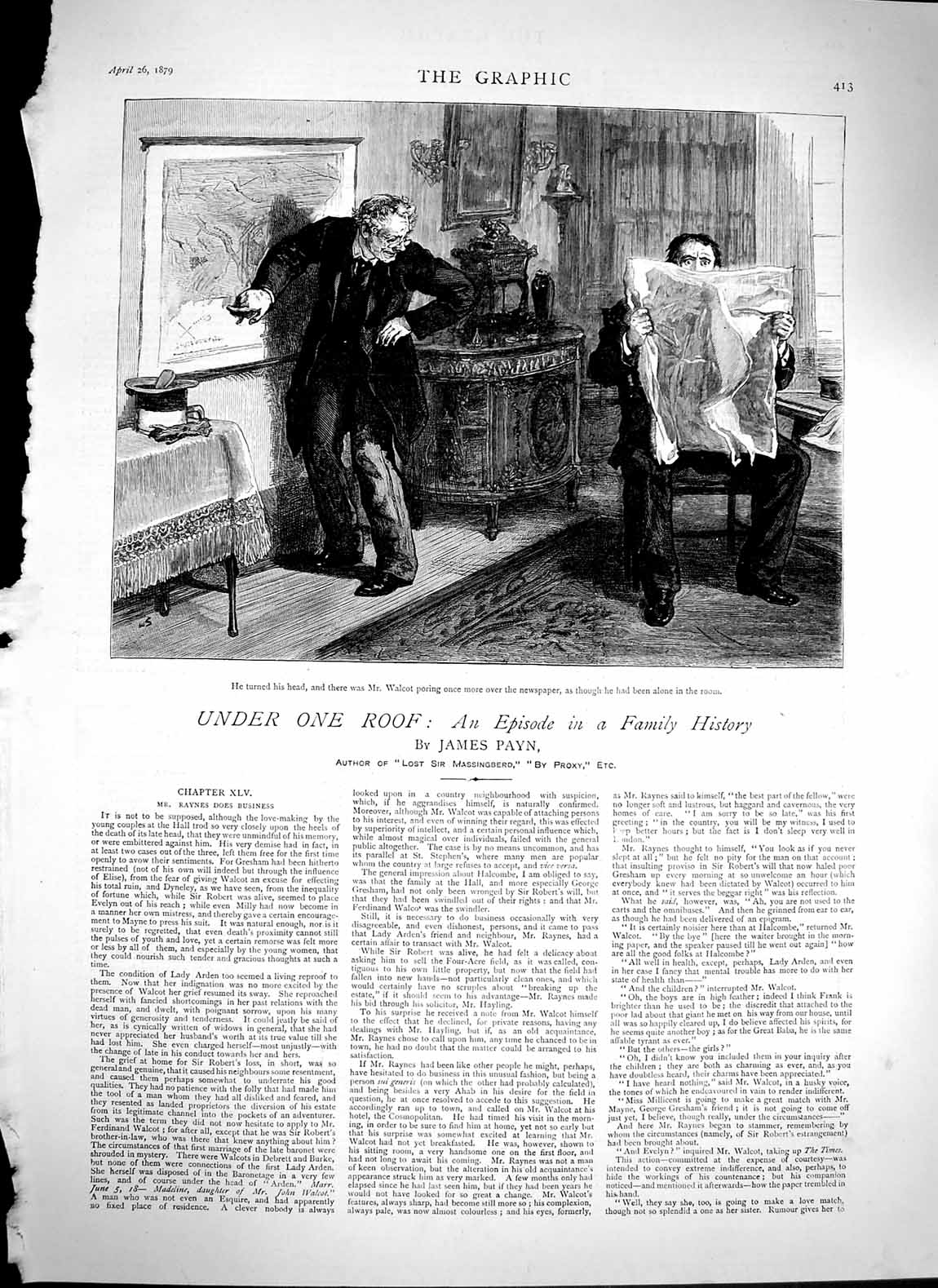 Old Antique Print 1879 James Ryan Illustration Walcot Men Reading Paper 19th