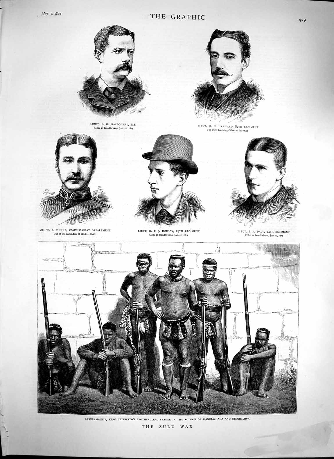 Old Antique Print 1879 Zulu War Dabulamanzie Cetewayo Hodson Daly Harward 19th