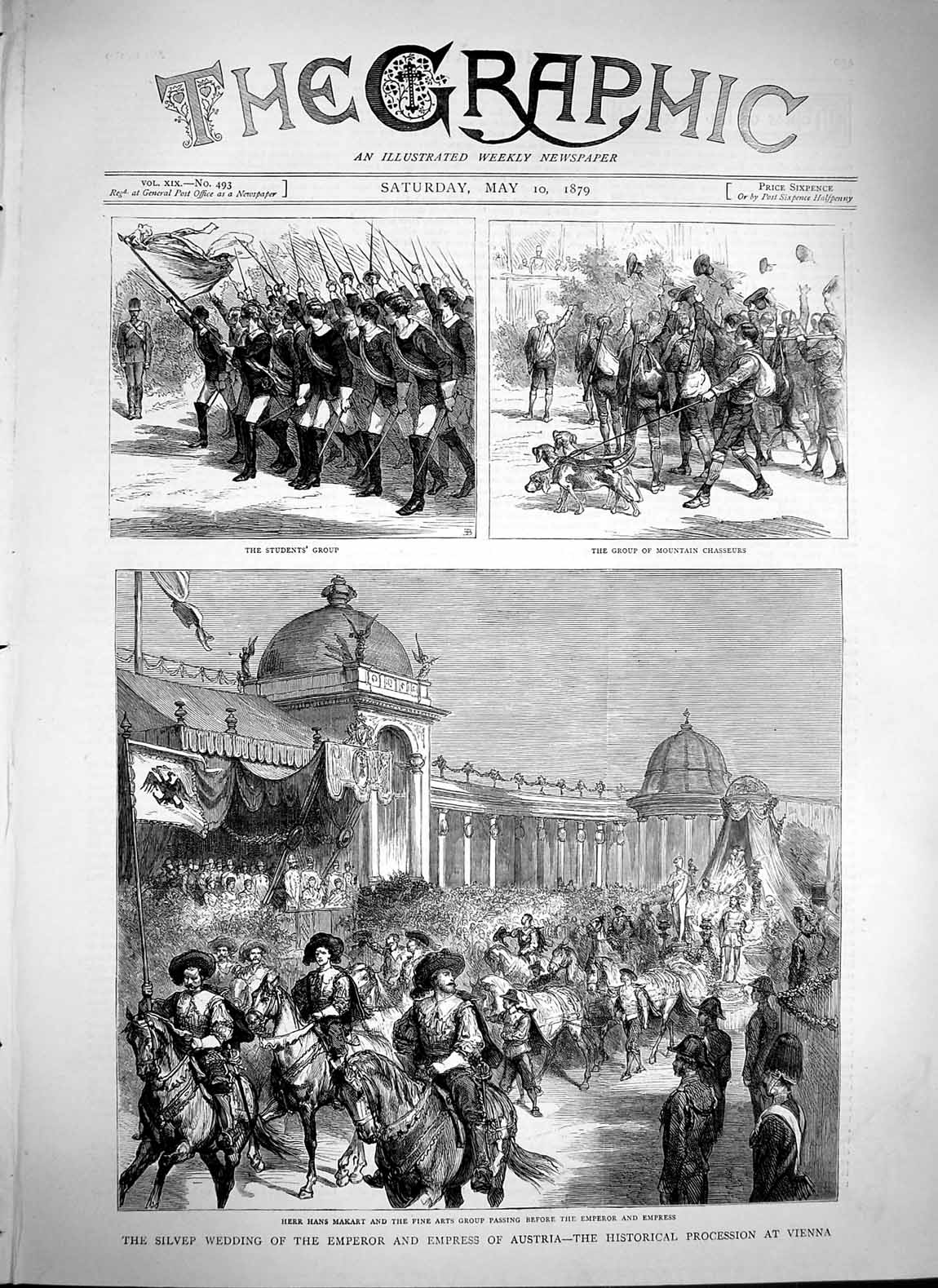 Original Old Antique Print 1879 Silver Wedding Empress Austria Vienna Chasseurs
