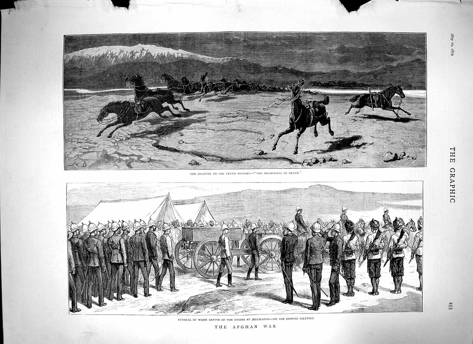 Old Antique Print 1879 Afghan War Funeral Battye Browne Jellalabad Hussar 19th