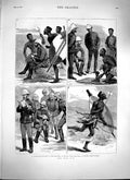 Original Old Antique Print 1879 Zulu War Natives Siers Weapons Post Letters